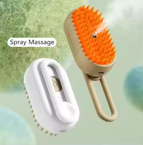 3-in-1 Cat Grooming Brush โ Water Spray & Self-Cleaning Shedding Brush for Cats & Dogs โ Pet Hair Removal & Massage Comb for Long & Short Hair (beige).