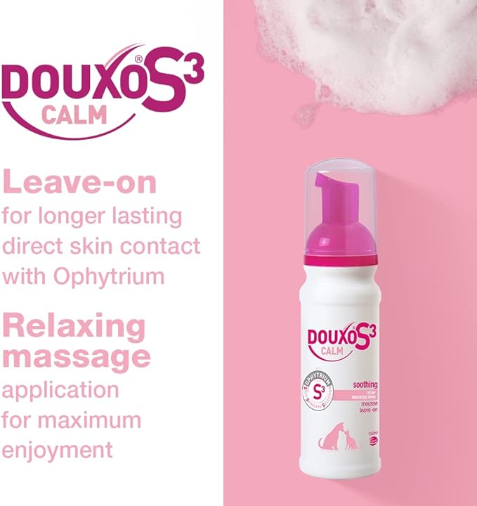 Douxo S3 Calm Mousse, Contains 0.75% Ophytrium, Soothing, For Itchy, Irritated or Allergic Skin, For Dogs and Cats, 5.1 fl. oz. (150mL)
