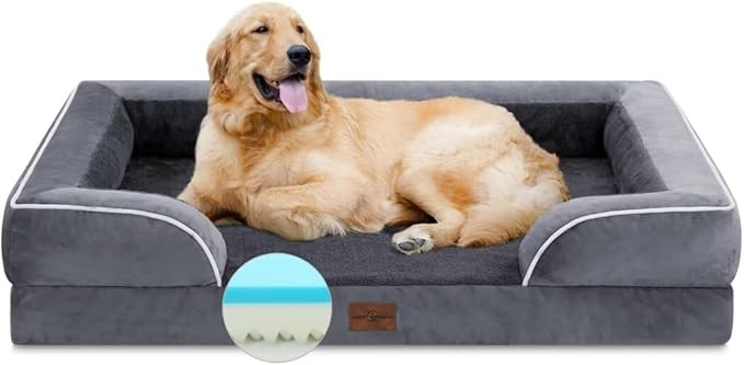 Comfort Expression Cooling Dog Bed, Memory Foam Orthopedic Dogs Beds for Extra Large Dogs, XL Dog Bed with Removable Cover, Waterproof Pet Beds Large with Bolster(X-Large,Leaden Grey)