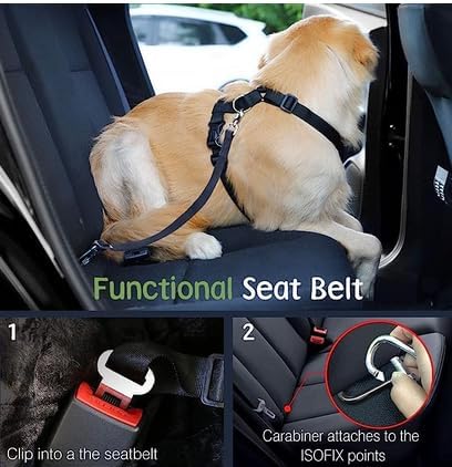 Dog Seat Belt, Safety Vest Dog Car Harness with Adjustable Buckle Dog Seat Belt for Vehicle Nylon Pet Safety Seat Belts Heavy Duty(M, Lake Blue)