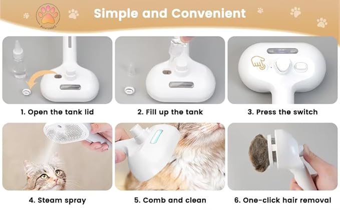 Cat steam brush โ Effective Pet Brush for Indoor Cats, Steam Technology for Shedding, Mats & Grooming โ Ideal cat brush indoor for Deep Cleaning (White)