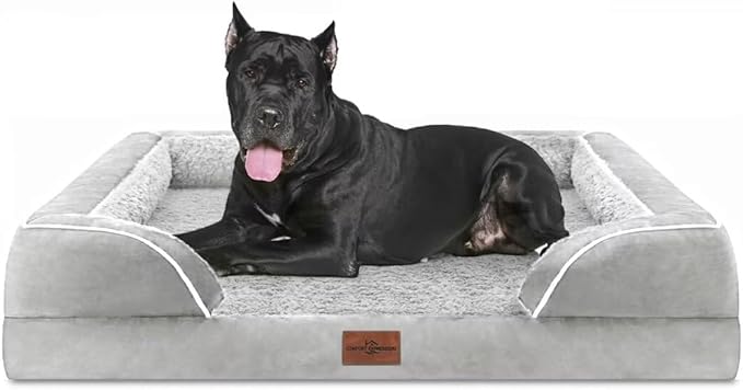 Comfort Expression XXL Orthopedic Foam Dog Bed for Extra Large Dogs, Waterproof Orthopedic Dog Beds, Washable Dogs Sofa Beds with Removable Cover & Non-Slip Bottom(XX-Large,Grey White)