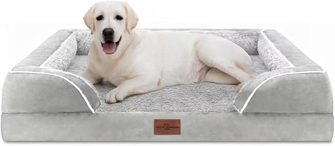 Comfort Expression Jumbo Dog Bed for Extra Large Dogs, Waterproof Orthopedic Large Breed Dog Beds, PV Washable Dogs Sofa Bed with Removable Cover & Non-Slip Bottom(Jumbo,Grey White)