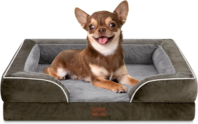 Comfort Expression Small Dog Beds Waterproof Orthopedic Foam Dog Sofa Beds for Small Dogs Comfy Pet Bed with Washable Removable Cover & Non-Slip Bottom(X-Small,Dark Green)