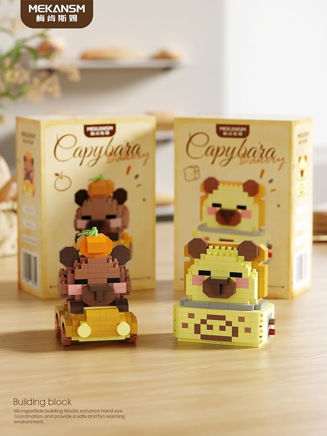 6 Set Cute Capybara Baking Bread Series Mini Building Toy Kawaii Animals Set Micro Adorable Pet Buildings Small Bricks Gifts Toys