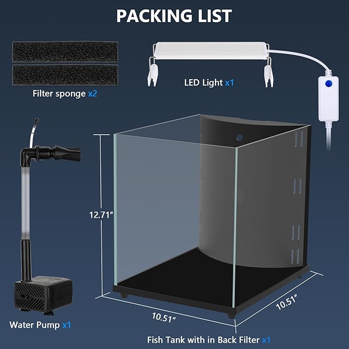 fishkeeper 5 Gallon Fish Tank Starter Kit, Small Aquarium with Filter and Adjustable 3 Color Lighting Self Cleaning Fish Bowl Rimless Aquarium for Beginners (Freshwater Fish Tank)