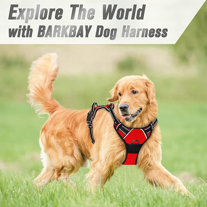 BARKBAY No Pull Dog Harness Front Clip Heavy Duty Reflective Easy Control Handle for Large Dog Walking(Red,S)