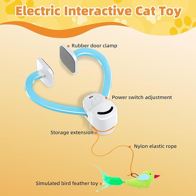 Interactive Cat Toys for Indoor Cats Automatic Electric Flying Bird Feather Wand Toy - Best Kitten & Adult Cat Enrichment Stimulation Toy Hanging Electric Kitty Toys for Bored Cats(Blue White)