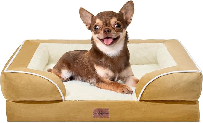 Comfort Expression Small Dog Beds Waterproof Orthopedic Foam Dog Sofa Beds for Small Dogs Comfy Pet Bed with Washable Removable Cover & Non-Slip Bottom(X-Small,Khaki)