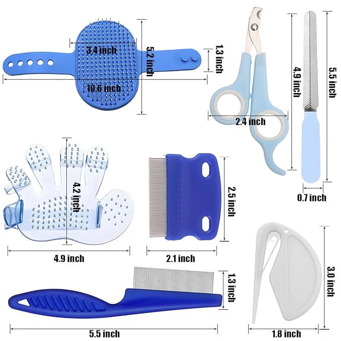 Rabbit Grooming Kit β Bunny Grooming Kit with Shedding Brush, Nail Clippers & Comb β Small Animal Grooming Supplies for Rabbits, Guinea Pigs, Hamsters, Ferrets - Small Pet Shedding & Care (Blue)
