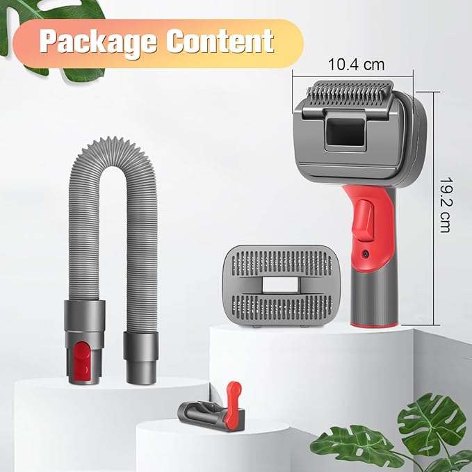 FUNTECK 2-in-1 Dog Hair Vacuum Brush for Grooming & Shedding Compatible with Dyson Gen5, V15, V12, V11, V10, V8, V7 – Removes Loose Hair, Dander, Undercoat & Tangles – Self-Cleaning Design