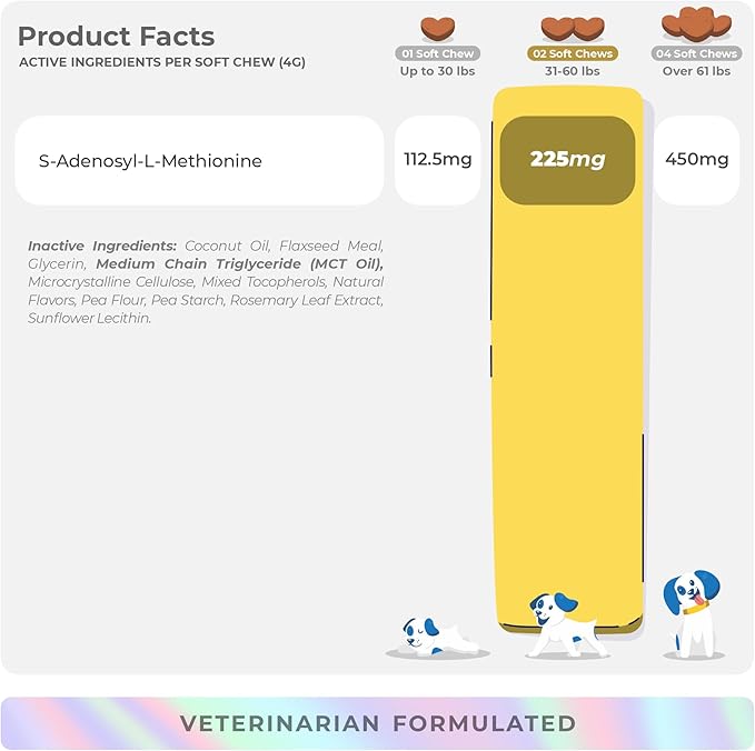 Same for Dogs - 90 Soft Chews - S-Adenosyl-L-Methionine - with MCT Oil for Better Absorption - Promotes Brain Health, Liver Support, and Cognitive Function