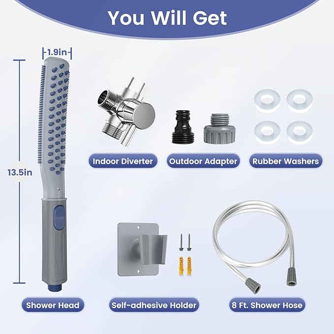 Dog Shower Attachment, Dog Shower With Metal Diverter, Pet Shower Attachment for Fast and Easy Dog Bathing, 3 Spray Modes One-Button Switch 8-Foot Hose For Indoor and Outdoor