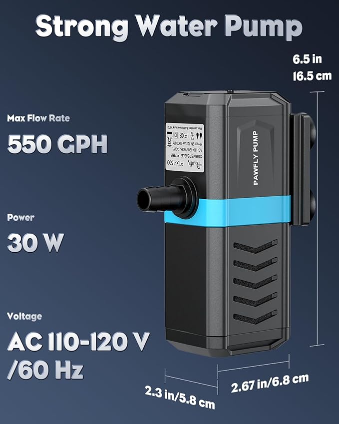 Pawfly Internal Aquarium Filter for 50-120 Gallon Fish Tanks Adjustable Fish Tank Filter with 550 GPH Powerful Water Pump Ultra Quiet Submersible Filter for Freshwater Saltwater Pond Filtration