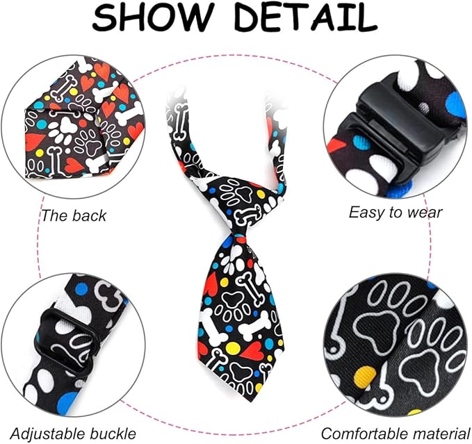 PET SHOW 10pcs Pack Paw Small Dog Ties Neckties for Doggies Cats Adjustable Holiday Birthday Grooming Accessories Neck Ties Bowties Girl Boy Festival Wedding Costumes Puppies Photography Party Gift