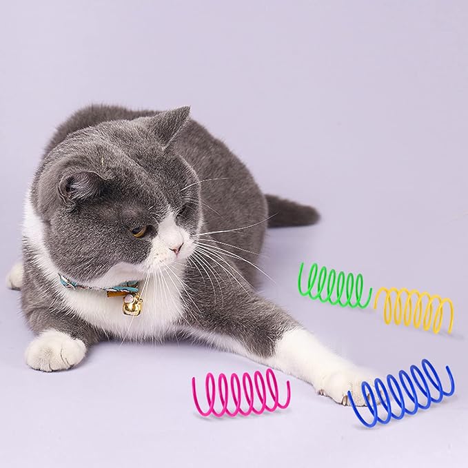 Cat Spring Toys 80 Pack, Colorful Plastic Coils Cat Kitten Spiral Spring Interactive Cat Toy for Swatting, Biting, Hunting