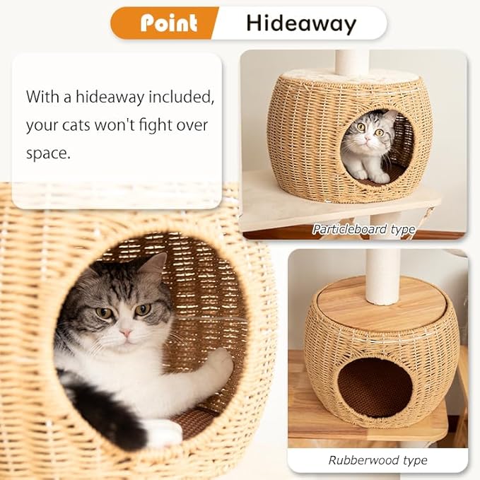56.6in Large Wooden cat Tower for Large Multiple Cats,cat Tree with Observation Deck, Suitable for Summer and Winter 144CM (Particleboard)