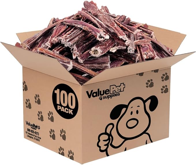 ValueBull Beef Jerky Gullet Sticks, Premium Dog Chews, 6 Inch, 100 Count Bulk Pack - Natural Collagen, Glucosamine & Chondroitin for Joint Health, Single-Ingredient Beef Esophagus