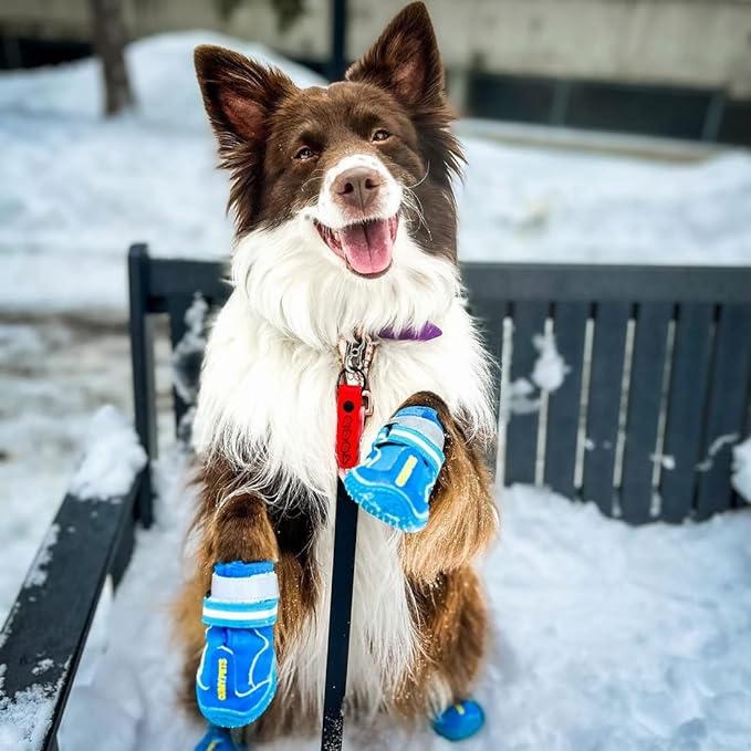 QUMY Dog Shoes for Large Dogs, Medium Dog Boots & Paw Protectors for Winter Snowy Day, Summer Hot Pavement, Waterproof in Rainy Weather, Outdoor Walking, Indoor Hardfloors Anti Slip Sole Blue 4