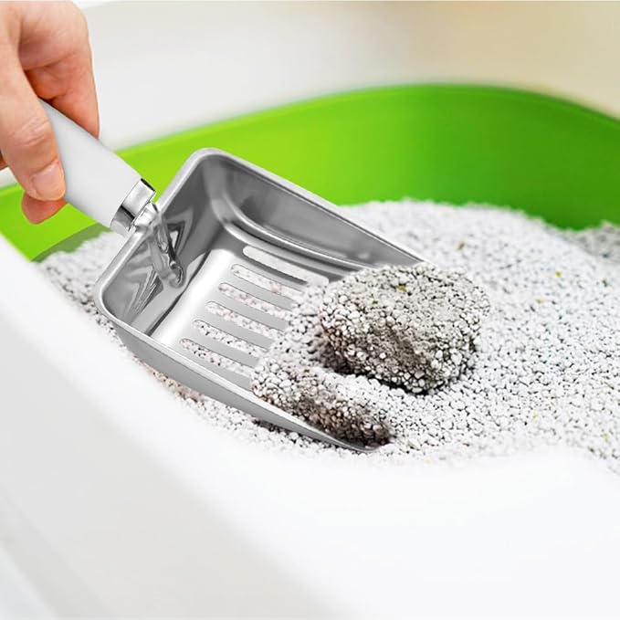 Cat Litter Scoop - Stainless Steel Metal Cat Litter Scoop-Sturdy Mesh Scooper - Mesh Shovel-Easy to Clean - Suitable for Cat Litter Box -Grey White