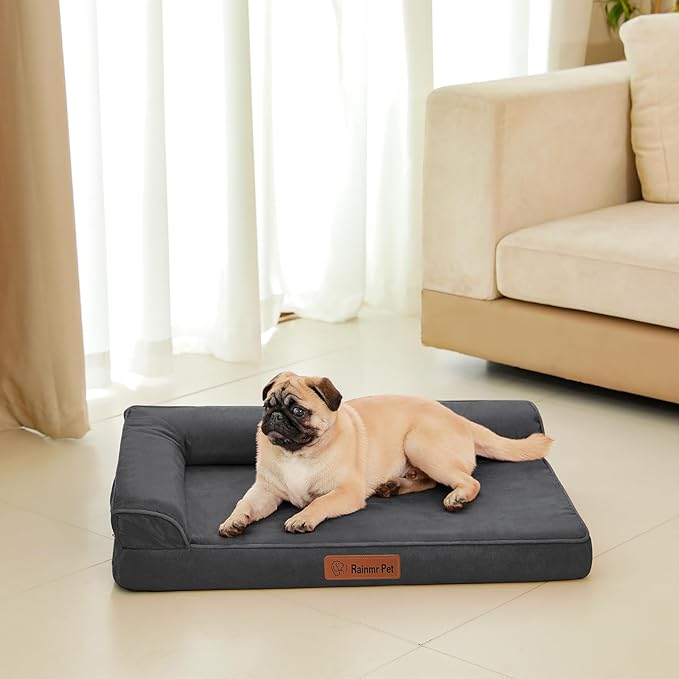 Chew Proof Dog Bed, 3" Memory Foam Dog Bed for Small and Medium Dogs, Removable and Washable Microsuede Cover, Waterproof Liner, Nonskid Bottom, 35x23 Inches M Dark Grey