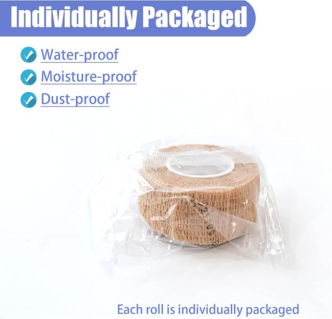 9 Pack 1" x 5 Yards Self Adhesive Bandage Wrap Self Stick Wrap for Ankle, Wrist, Finger, Sports, Breathable Cohesive Vet Tape for Pets (Skin Color)