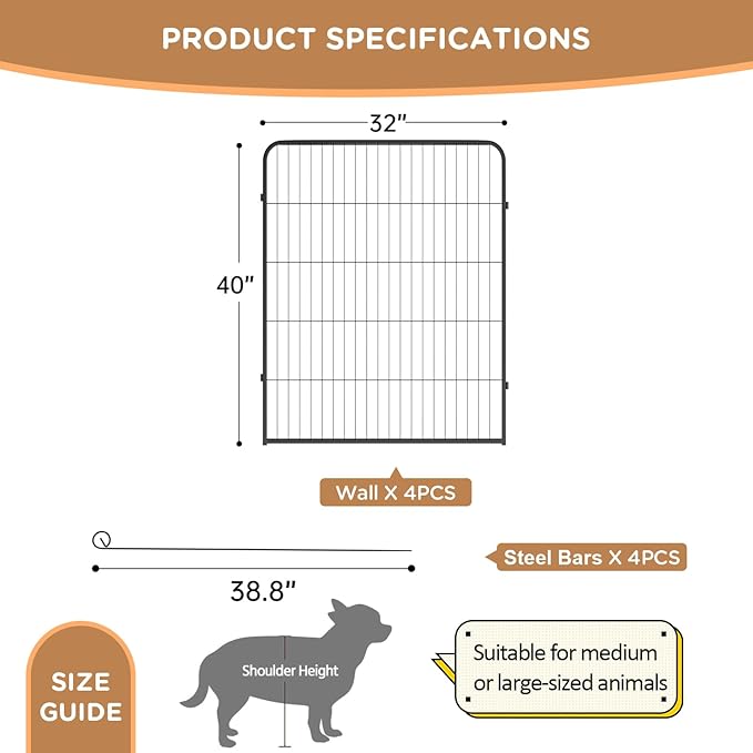 BestPet Dog Playpen Indoor 40 inch 4 Panels Metal Dog Pen Pet Dog Fence Outdoor Exercise Pen with Doors,Pet Puppy Playpen for RV Camping Yard, Black