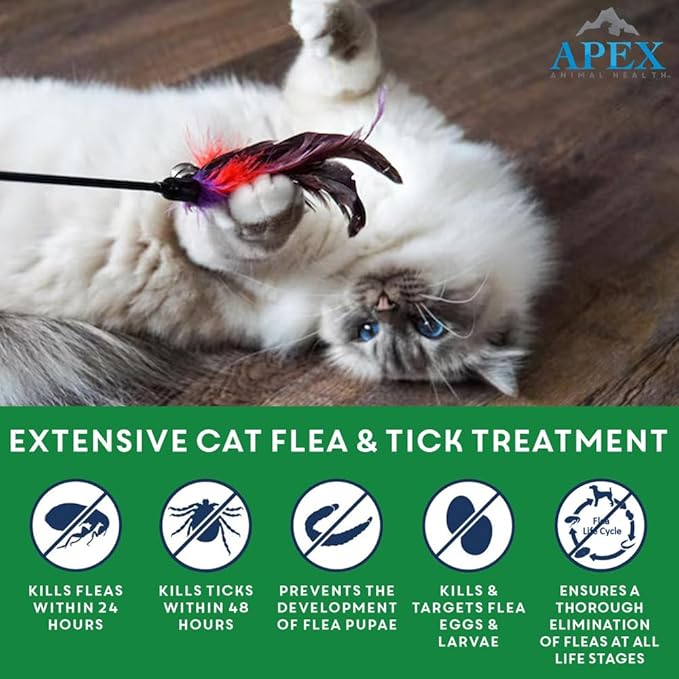Apex Plus Cat Flea and Tick Treatment | 6-Month Supply, Over 1.5 lbs | Flea Treatment for Cats & Kittens | 24-Hour Activation, Waterproof, 30-Day Protection