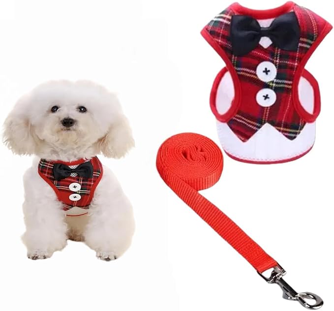 Dog Tuxedo for Wedding, Formal Pet Suit with Bow Tie and Leash, Adjustable Dog Costume for Small Medium Large Dogs, Birthday Christmas Halloween Party Apparel, M(8-14LB)