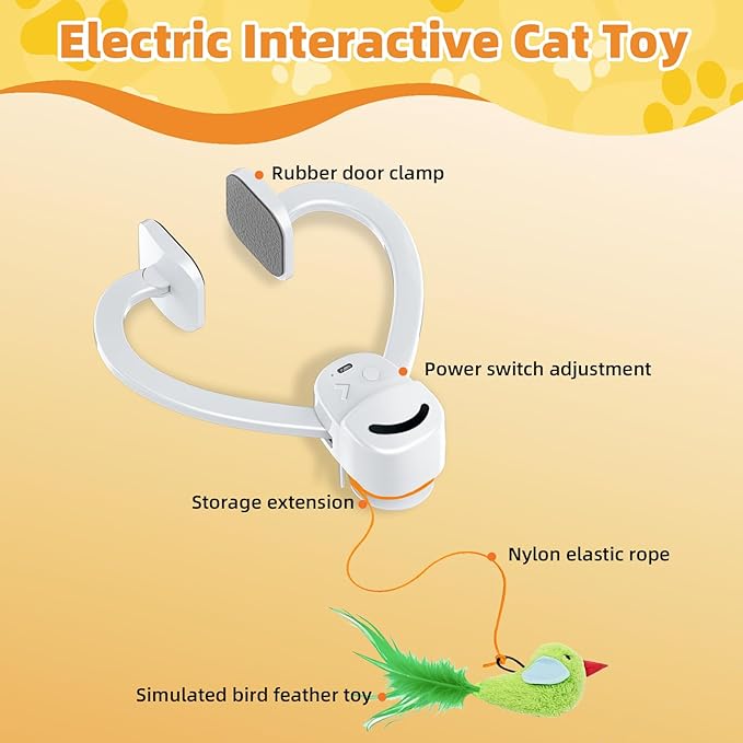 Interactive Cat Toys for Indoor Cats Automatic Electric Flying Bird Feather Wand Toy - Best Kitten & Adult Cat Enrichment Stimulation Toy Hanging Electric Kitty Toys for Bored Cats(White)