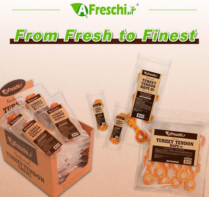 Afreschi Natural Turkey Tendon Rope (M) 10 oz Rope, USA-Sourced Turkey Tendon, All Natural Puppy Chew, Hypoallergenic, Rawhide Alternative, for Medium Breeds