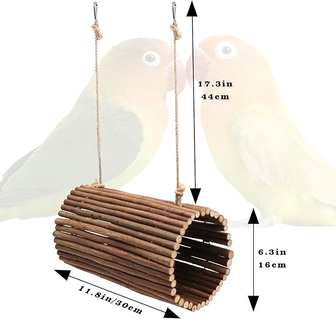 Bird Parrot Swing Toys, Hanging Bird Perch Stand, Natural Willow Wood Parrot Hammock, Bird Cage Accessories, Suitable for Little Bird Parakeets Cockatiels Lovebirds Hamster Rat (6.3" in Diameter)