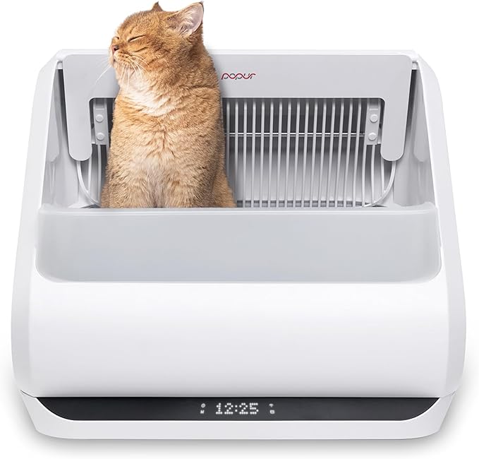(Upgraded) Popur X5 Self Cleaning Cat Litter Box - Unique Open Top Split System - Automatic Litter Scooping Robot, Odor-Seal, 24 Inch Tray, 30-Day Capacity, 33 lbs. Load, 99% Leakproof (Cardboard Bin)