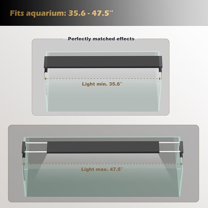 GLOWRIUM Smart Aquarium Light, Bluetooth + WiFi Dual Control Freshwater Fish Tank Light with App, Multi-preset Spectrum, Brightness Adjustable, Anti-Drop, Real Time Water Temperature Sensor (36-48 in)