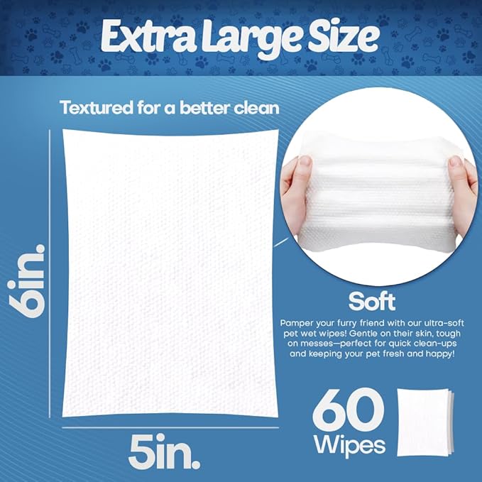 Pet Eye Wipes for Dogs | 3X Larger Unscented Hypoallergenic Gentle Eye Cleaner Wipes for Dogs & Cats | Pet Tear Stain Remover Wipes | 60 Count