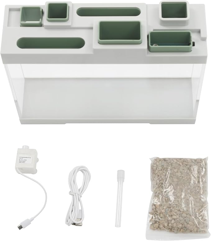 Modern Acrylic Betta Fish Tank Aquarium Kit with LED Lighting and USB Charging Ports 20 Gallon Small Fish Tank for Home Office Decor, Ideal for Living Rooms, bedrooms (White)