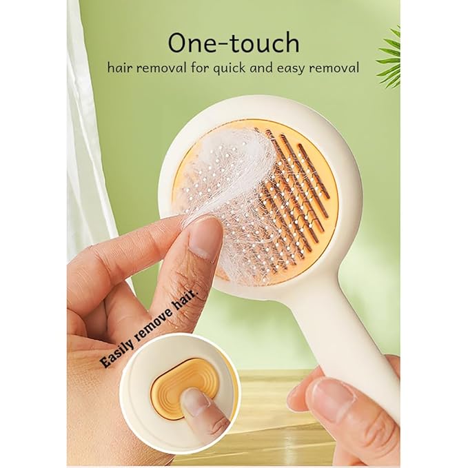 Pet Grooming Brush for Cats & Dogs –Cat Brushes for Indoor Cats, Cat Grooming Supplies –With Massage Function for Short & Long Hair, Removes Loose Fur & Undercoat – Self-Cleaning Slicker Brush (Beige)