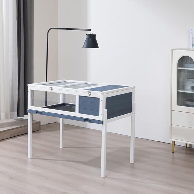 BIRASIL Wood Tortoise House, Indoor Turtle Habitat Reptile Cage, Tortoises Enclosure for Small Animals Lizards Hamster