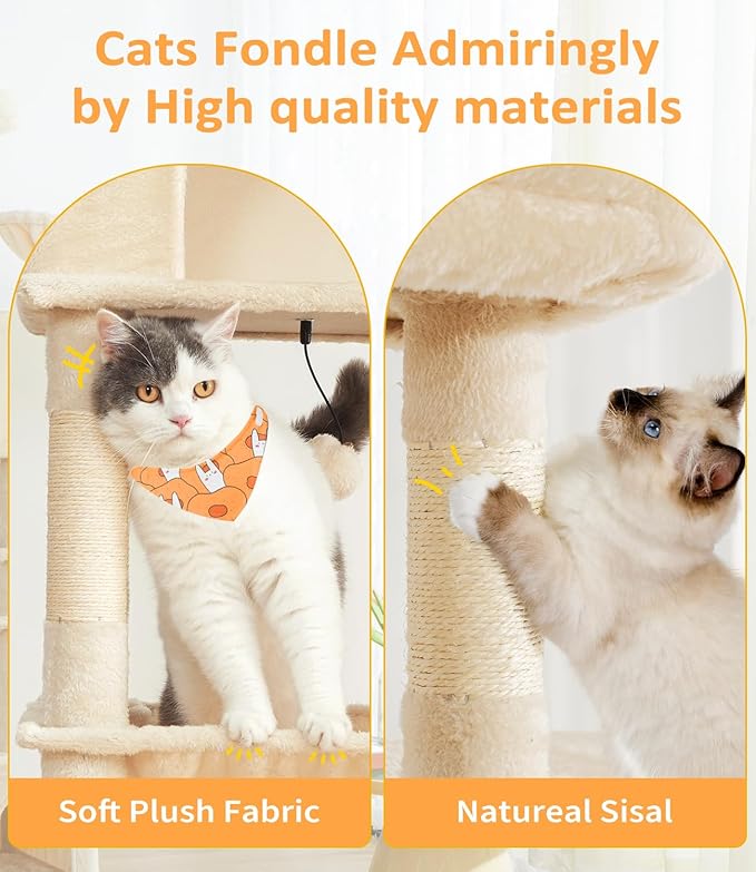 Cat Tree Large Cat Tower Tree 68" Multi-Level Cat Tower for Indoor Cats with Sisal Scratching Posts, Widen Cat Perche, Square Hammock, 2 Widen Condos, Scratching Posts, Beige