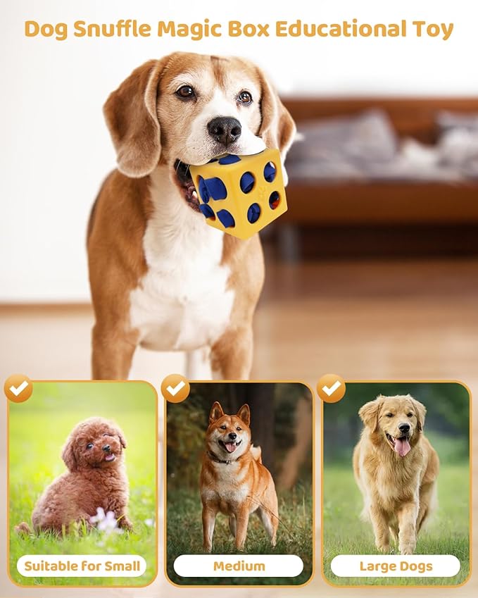Interactive Puzzle Dog Toy Encourage Natural Foraging Skill, Durable Dog Enrichment Toy Snuffle Cube Cloth Strip with Hide & Seek Food, Slow Feeder for Mind Stimulate & Stress Relief (Yellow)