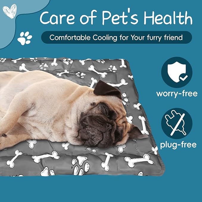 Cooling Pad for Large Dog,Instant Pet Cool Mat,Comfortable Cool Pet Mat for Cat.Portable Dog Bed for Summer. Suitable for Outdoor Summer Crate Pad.Long Time Cooling.Bone(Size-L 19.7 * 23.6in)
