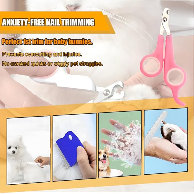 Rabbit Grooming Kit β Bunny Grooming Kit with Shedding Brush, Nail Clippers & Comb β Small Animal Grooming Supplies for Rabbits, Guinea Pigs, Hamsters, Ferrets - Small Pet Shedding & Care (Pink)