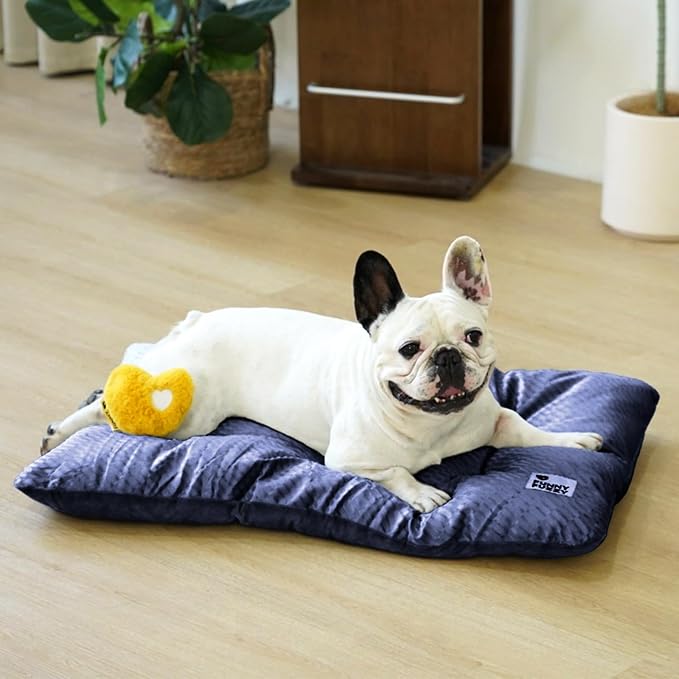 FUNNY FUZZY 2 in 1 Dog Bed Crate Pad Mat, Washable Reversible Pet Floor Mats,Fluffy Kennel Pad for Small Large Sized Dog,Indoor Cats,Sleeping Mattress, 29.9" × 18.9", Midnight Blue