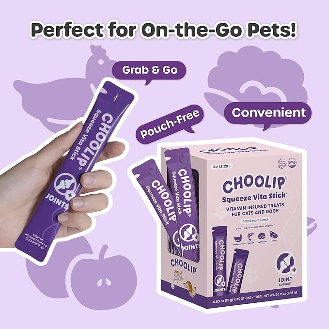 Grab & Go Squeeze Vita Stick Lickable Treats for Dogs & Cats. 49 Joint Support Sticks with Essential multivitamins. Soft and Tasty Paste for All Life Stages, Supporting Joints Health