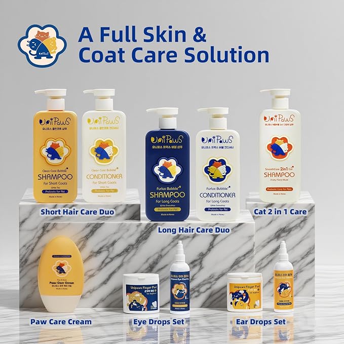 Unipaws Probiotics Dog Shampoo & Conditioner Set for Short-Haired Coats โ Itch Relief, Deodorizing & Anti-Shedding for Skin Comfort & Balance with Calendula โ EWG Green, Made in Korea, 2ร16.9 Fl Oz