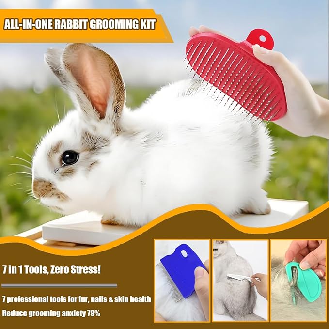 Rabbit Grooming Kit β Bunny Grooming Kit with Shedding Brush, Nail Clippers & Comb β Small Animal Grooming Supplies for Rabbits, Guinea Pigs, Hamsters, Ferrets - Small Pet Shedding & Care (Pink)