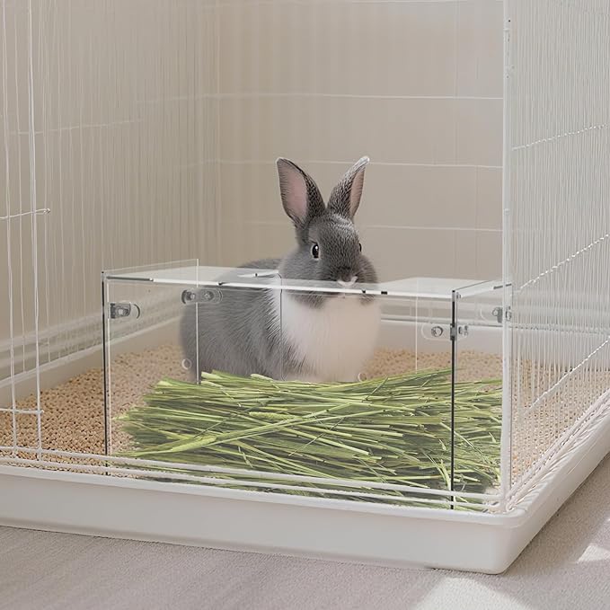 Acrylic Rabbit Hay Feeder with Lid, Transparent Hanging Food Dispenser Hay Feeder for Bunny Rabbits Guinea Pig Cage Chinchillas Hamsters Small Pets and Animals(Small