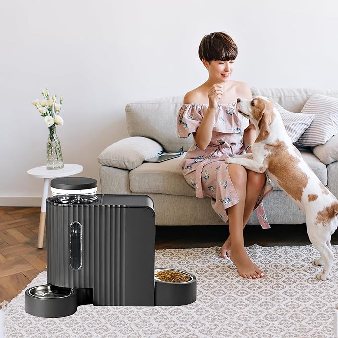 Automatic Cat Food Feeder and Water Dispenser,2 in 1 Gravity Cat Feeder and Water Dispenser with Stainless Steel Bowl,2 Pack Large Capacity Self Feeding for Small Medium Pets Puppy Kitten