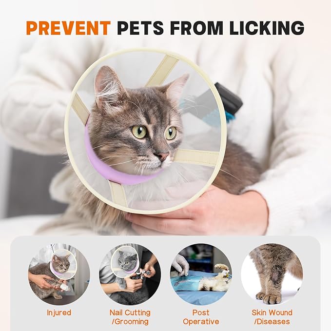 Cat Cone Collar Soft- Adjustable Comfortable Air Mesh Recovery Cone After Surgery to Stop Licking and Scratch, Alternative to Plastic Elizabethan Collar for Cat, Whiskers Freedom (Purple, S)
