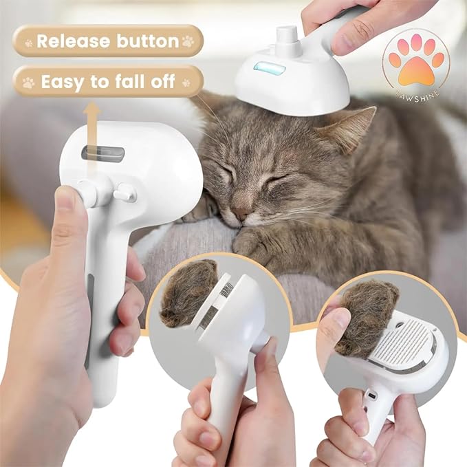 Cat steam brush โ Effective Pet Brush for Indoor Cats, Steam Technology for Shedding, Mats & Grooming โ Ideal cat brush indoor for Deep Cleaning (White)